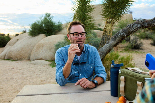 Man enjoying a snack at Joshua Tree National Park