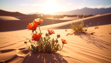 Desert Flowers blooming under golden sun.