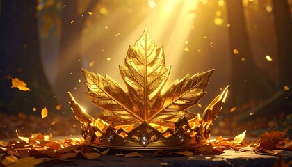 Golden maple crown in sunlit forest.