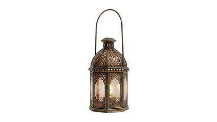 Exotic Arabian metal lantern glowing with warm light for Ramadan celebration isolated on transparent background