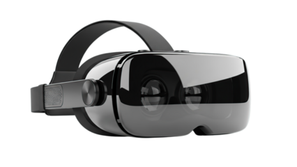 Modern black virtual reality headset for immersive digital experiences and future exploration isolated on transparent background