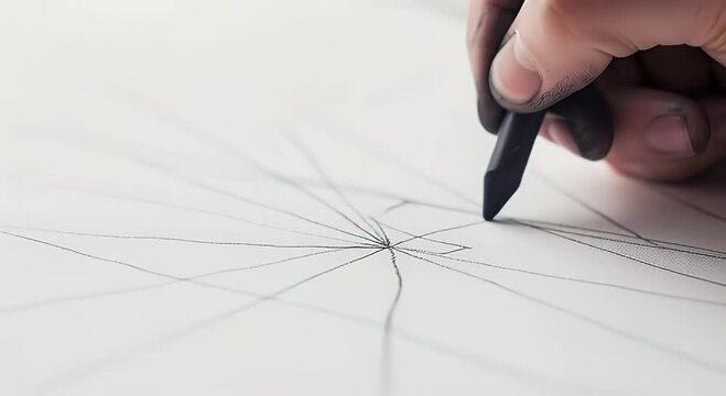Hand drawing with charcoal on white paper creative process