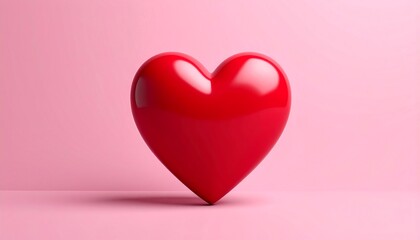 Glossy red heart on pink background. (1)