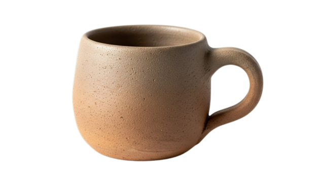 Rustic speckled ceramic mug with unique texture for cozy beverage enjoyment isolated on transparent background