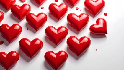 Glossy red hearts on white background.