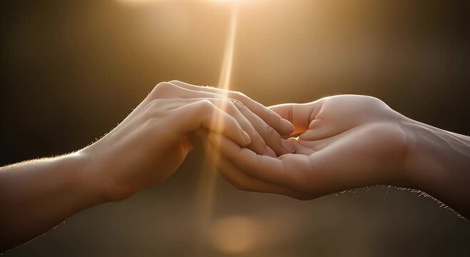 Hands reaching towards each other in warm sunlight