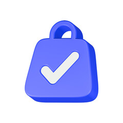 3d rendering icon shopping bag check blue color