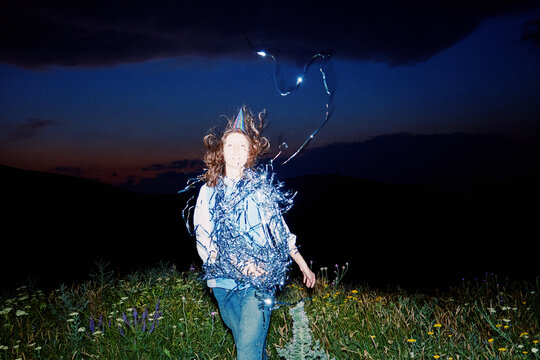 Woman Running in Blue Tinse