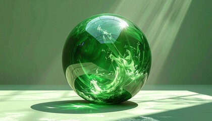 Green crystal ball with smoke effect.