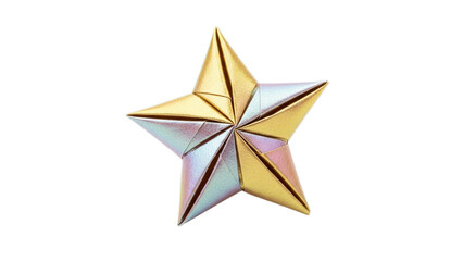 Beautiful shimmering iridescent five-pointed star achievement symbol festive decoration isolated on transparent background for design assets