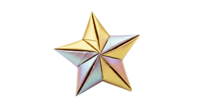 Beautiful shimmering iridescent five-pointed star achievement symbol festive decoration isolated on transparent background for design assets