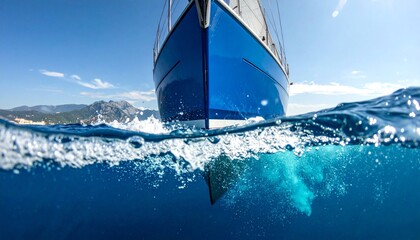 Sailing yacht in sea with view from below.
