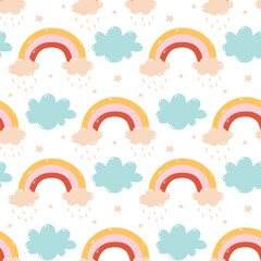cute seamless pattern with rainbow clouds for fabric