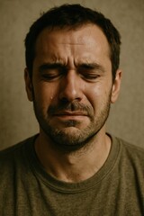 Obraz premium Mens day close up of a man crying with eyes closed showing raw emotional pain and vulnerability in a moment of deep sadness