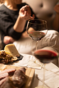 Red wine and cheese with friends