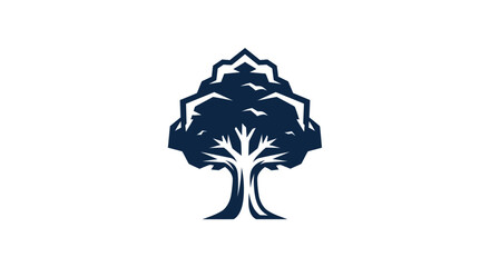 Stylized tree icon geometric design in deep blue on white background