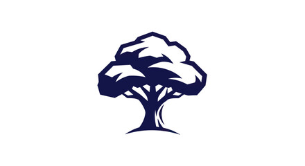 Stylized tree illustration in dark blue on a white background for design