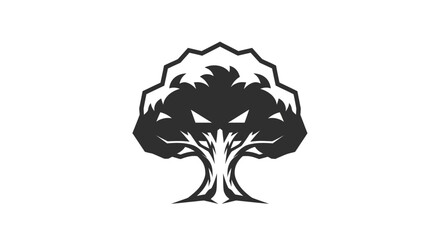 Stylized tree illustration in black and white against a white background