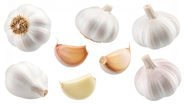 Fresh garlic bulbs and cloves with isolated.
