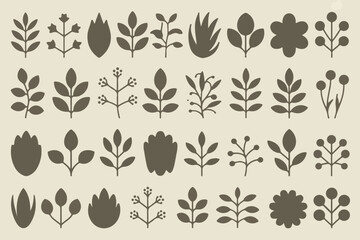 Vector Pack of 30 Abstract Plant-Inspired Icons