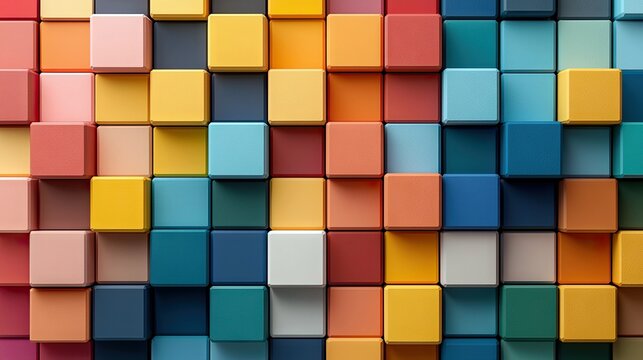 An abstract background featuring a pattern of colorful cubes in various shades, creating a modern and visually appealing design.