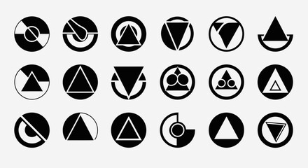 Collection of modern abstract geometric icons and symbols, perfect for branding and design projects, offering a minimalist yet impactful aesthetic.