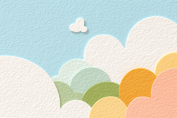 ナチュラルな紙質で描かれたカラフル雲のアート背景