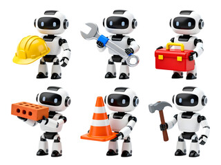 Collection of Robotic construction workers team ready for building projects, offering automated solutions and tech-driven efficiency for innovative designs and future infrastructure