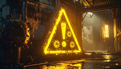 Warning sign with virus symbols.