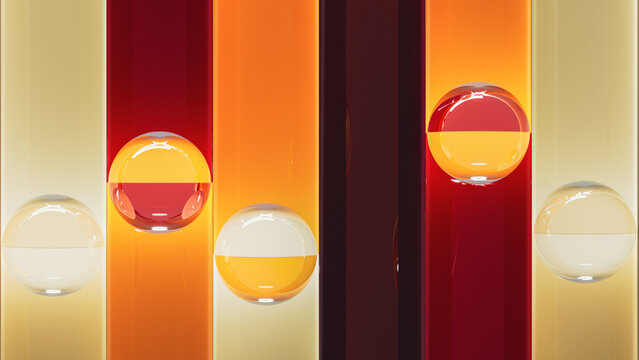 Vintage spheres on rails against an abstract background