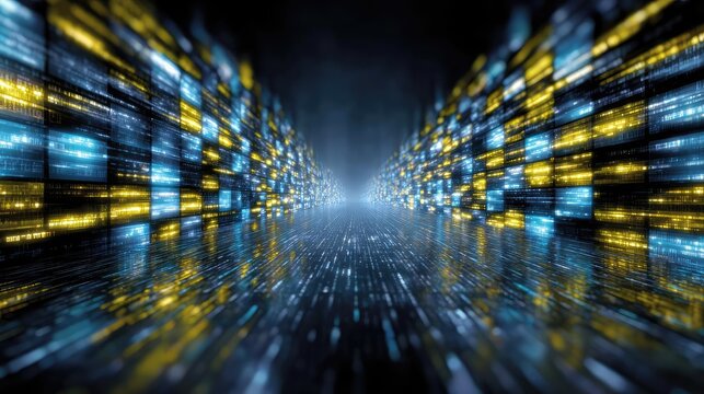 Ai powered personalized news engine concept. Abstract digital space with vibrant glowing data streams.