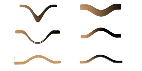 Smooth curved stroke elements in brown and black tones for abstract decorative design accents on transparent background