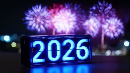 Naklejka premium Celebrating New Year's 2026 with Fireworks Display