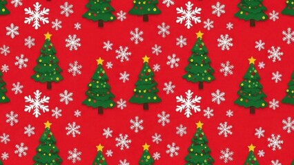 雪の結晶とクリスマスツリーが描かれた赤いクリスマスの背景