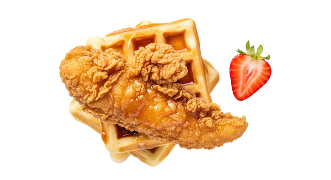 Delicious Fried Chicken Waffle Sandwich with Strawberry.