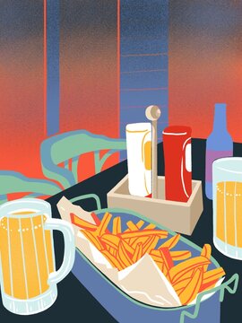 Pub Hot Fries and Beer illustration