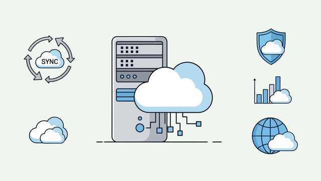 Cloud Computing Technology and Data Synchronization Icons