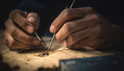 Intense focus on skilled labor with precision tools. job market faces shortages of expert craftsmanship creating high demand for detailed manual work in industry