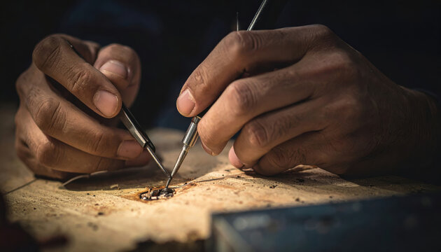 Intense focus on skilled labor with precision tools. job market faces shortages of expert craftsmanship creating high demand for detailed manual work in industry