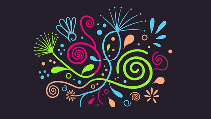 Vibrant Abstract Floral Pattern on Dark Background