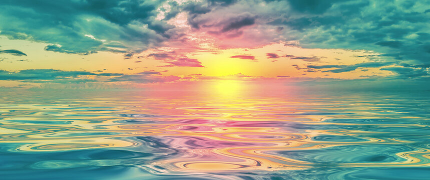 Warm evening light shimmering over the peaceful sea