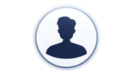 Circular avatar icon featuring a dark blue user profile silhouette for account login and personal identity isolated on transparent background