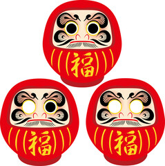 縁起物の達磨（だるま）目入れイラストセット　合格・目標達成を願うアイコン　新春　正月飾り　素材