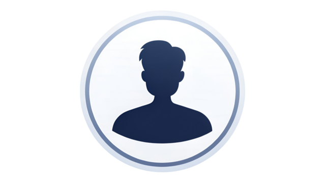 Circular avatar icon featuring a dark blue user profile silhouette for account login and personal identity isolated on transparent background - Powered by Adobe