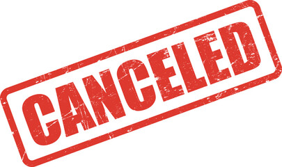 Red grunge rectangular rubber stamp indicating a canceled status over a white background