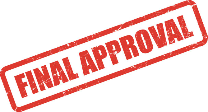 Red rectangular stamp displays final approval message with distressed texture over a white background