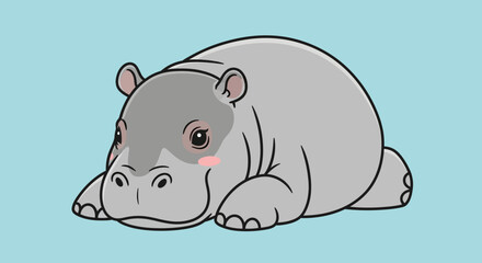 Cute baby hippo lying down with transparent background