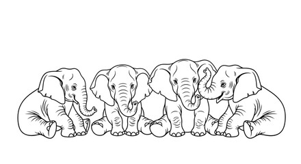 Line art of baby elephants sitting together
