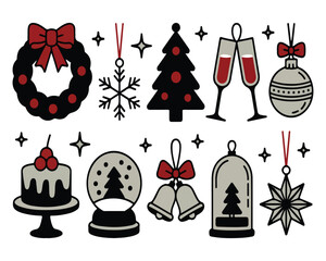 Set of cute christmas and new year holiday icon