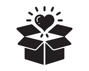 Open box with glowing heart icon symbol